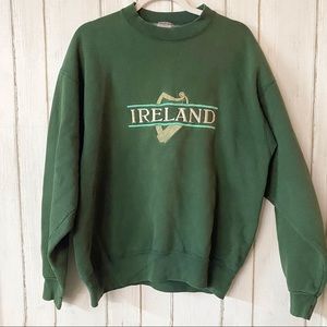 Vintage FOL Fruit of the Loom Ireland Embroidered Green Crew Sweater Comfy Large